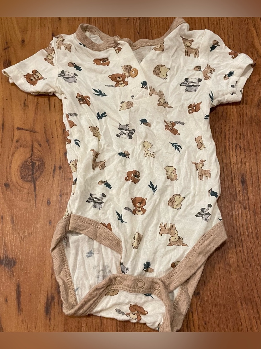 Milkberry Baby One-Piece Bodysuit in Cream with Woodland Animal Print 3-6 months